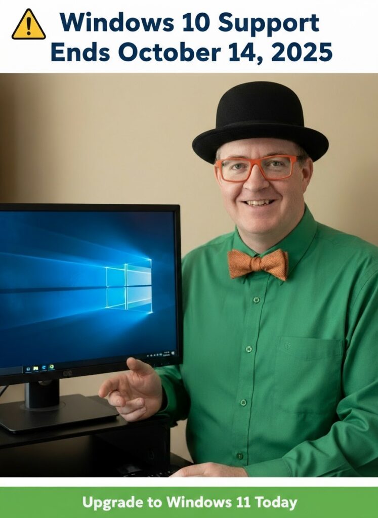 Tony Whitney next to a Windows 10 computer.