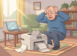 A Lethbridge resident tries to fix a malfunctioning printer.