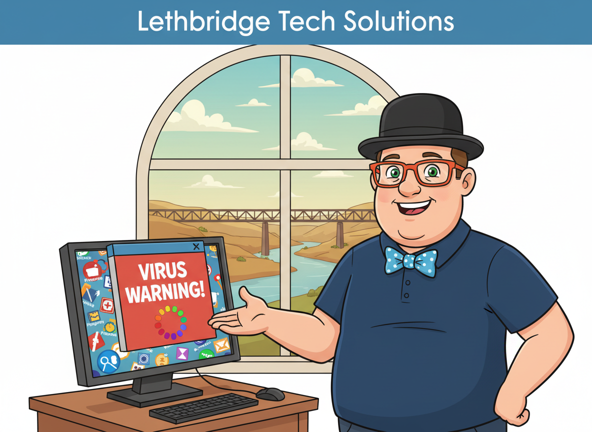 Tony Whitney of Y-Not Tech Services points out a hidden virus that is slowing down a computer in Lethbridge