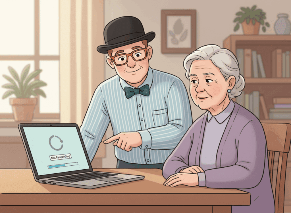 Slow computer being checked by a technician in a Lethbridge home