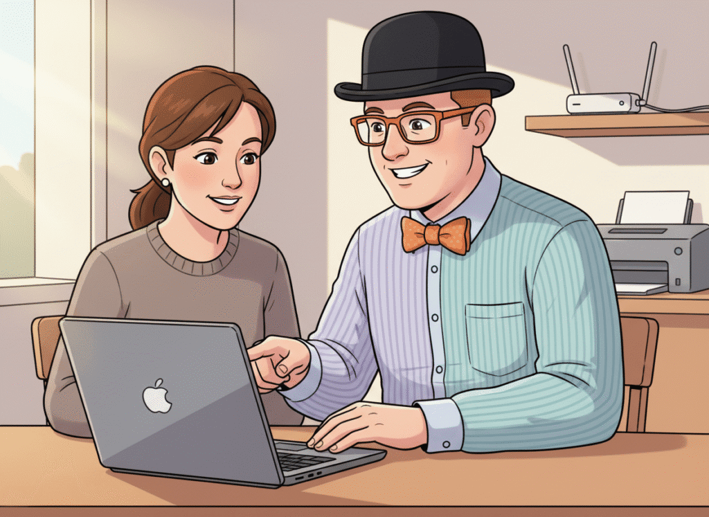 Technician providing onsite computer repair in Lethbridge for Wi‑Fi and printer issues